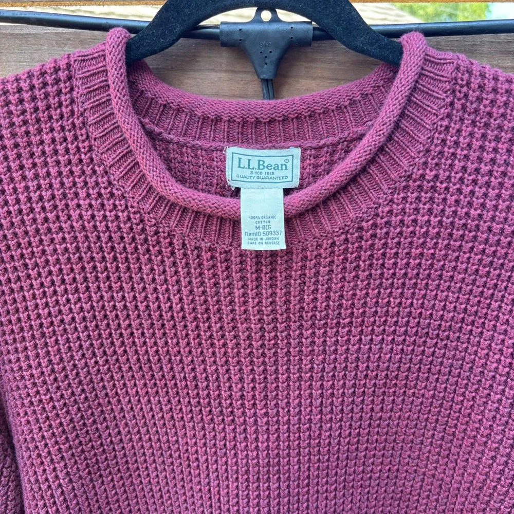 L.L. Bean Waffle Knit Sweater Mens Medium Burgundy Excellent Organic Cotton